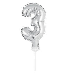 Кулька Цифра в торт "3" (13 см) якісний матеріал, колір - срібло
