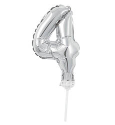 Кулька Цифра в торт "4" (13 см) якісний матеріал, колір - срібло