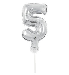 Кулька Цифра в торт "5" (13 см) якісний матеріал, колір - срібло