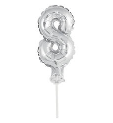 Кулька Цифра в торт "8" (13 см) якісний матеріал, колір - срібло
