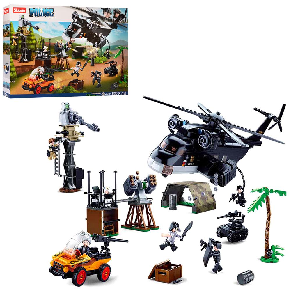 Конструктор поліція SLUBAN, вертоліт, машина, фігурки, 830 деталей (M38-B0775), фото 1
