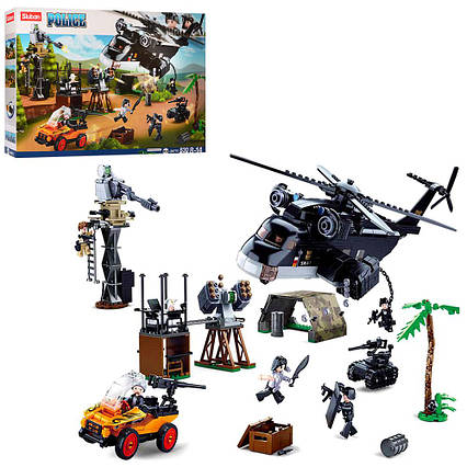 Конструктор поліція SLUBAN, вертоліт, машина, фігурки, 830 деталей (M38-B0775)