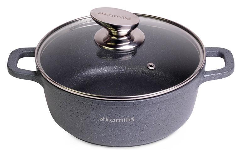 Каструля Kamille Landes Grey 6.5л greenpharm з литими алюмінієвими ручками, фото 1