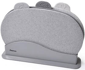 Набір 3 овальні обробні дошки Fissman 29х22см greenpharm на підставці, сірі