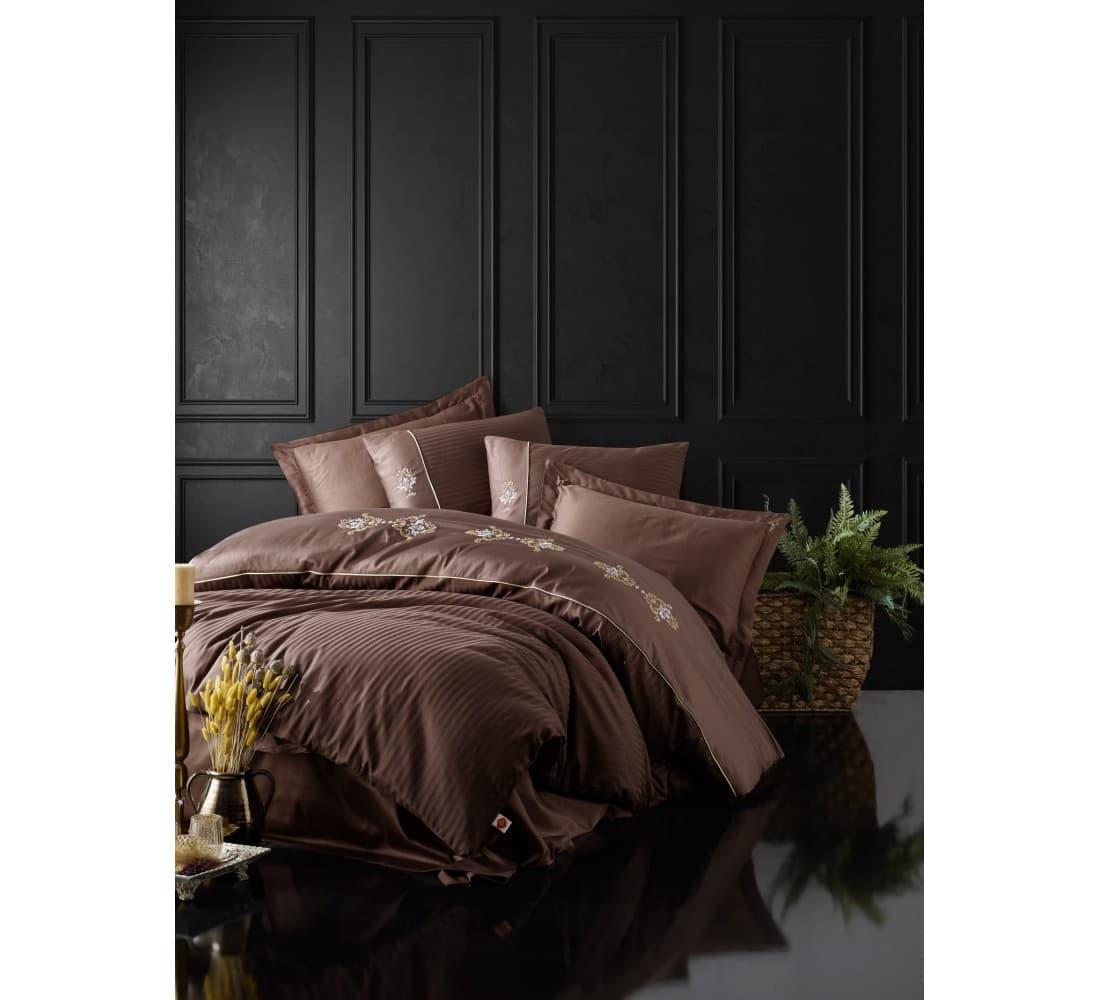 Постільна білизна COTTON BOX BRODE SATEN King Kahve євро - 4 наволочки