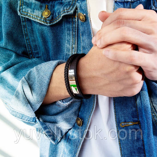 Черный многослойный кожаный браслет с магнитной застежкой "Марсель" - фото 2 - id-p1167514681