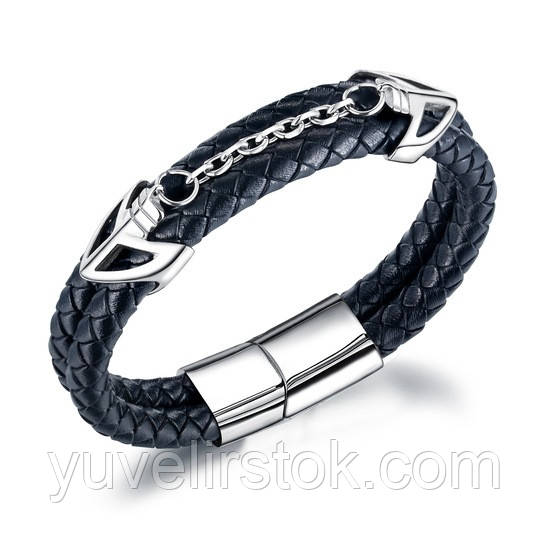 Кожаный плетеный браслет с магнитной застежкой "Клеор" - фото 1 - id-p1167514683