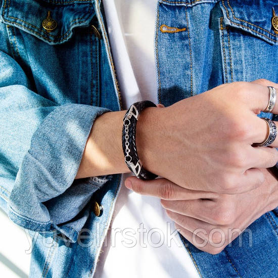 Кожаный плетеный браслет с магнитной застежкой "Клеор" - фото 2 - id-p1167514683