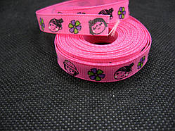 Стрічка репсова. Дівчатка на темно-рожевому тлі, 10 мм