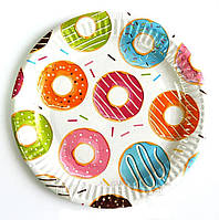 Тарілки Пончики Sweet Party 18 см. (10 шт) тематичні паперові одноразові -