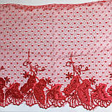 Ажурне мереживо, вишивка на сітці: червоного кольору сітка, червона нитка, ширина 19 см, фото 5