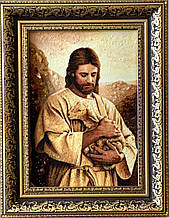 Ікона з янтаря Ісус з ягням , ікона з бурштину Ісус з ягням 20x30 см