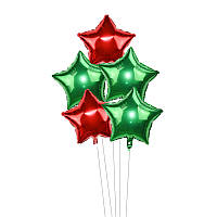 Набор фольгированных шаров "Зеленые с красным ", 5 шт для оформления праздника.