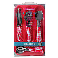 Набір столових приладів Червоний 24 предмета з нержавіючої сталі з пластиковими ручками і підставкою