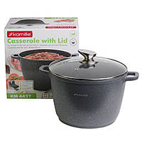 Каструля 24*16,5 см з литого алюмінію з антипригарним покриттям "граніт" і скляною кришкою