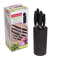 Набір ножів 5 предметів з нержавіючої сталі і підставка чорний мармур