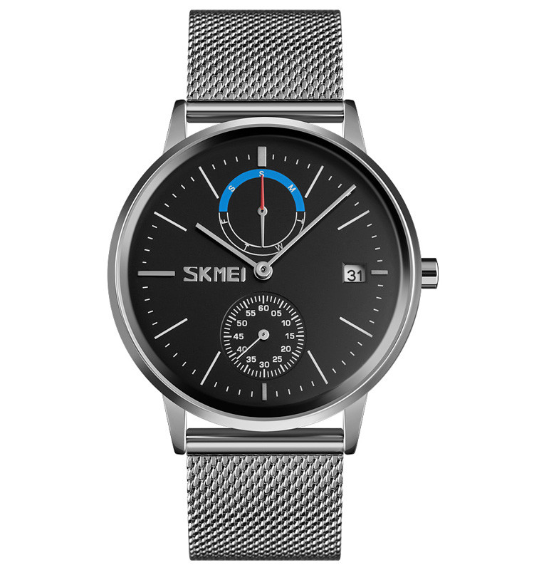 Skmei 9182 сріблястий із чорним циферблатом чоловічий годинник