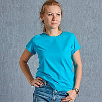 Блакитна жіноча футболка з манжетом S, Бавовна з еластаном
