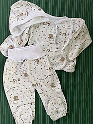 Дитячий костюм-трійка (теплий), (повзунки, кофточка, шапочка), для хлопчиків і дівчаток, різні забарвлення