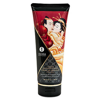 Їстівний масажний крем Shunga KISSABLE MASSAGE CREAM - Sparkling Strawberry Wine (200 мл)   | Puls69