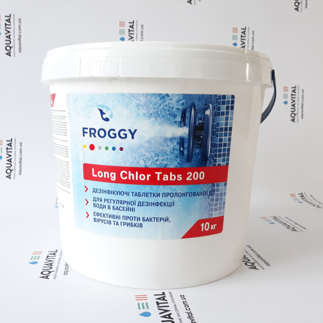 Хімія для басейну Froggy «Long Chlor Tabs 200» / таблетки повільного хлору по 200 гр (10 кг)