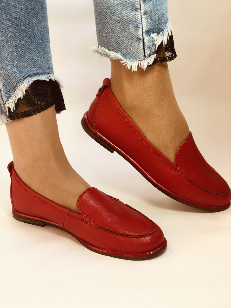 Molka Жіночі туфлі-мокасини з натуральної шкіри.Червоний Розмір 38