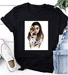 Жіноча стильна біла та чорна футболка з малюнком і написом (різні малюнки), фото 10