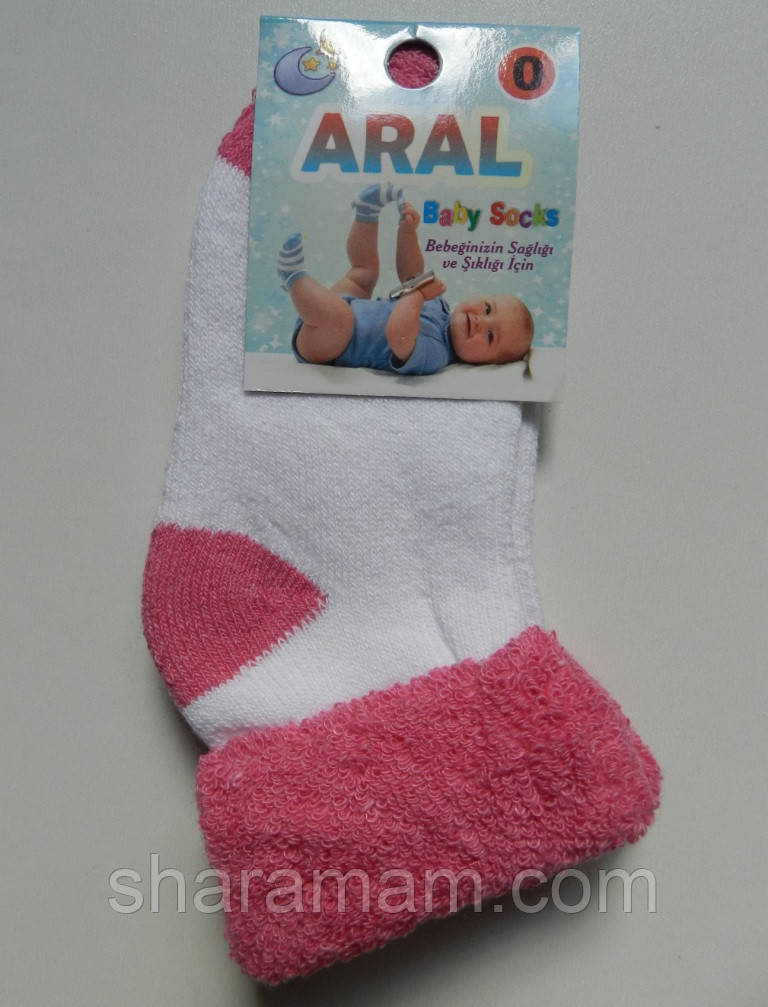 Носки для новорожденных махровые ARAL (цвет белый/розовый) - фото 2 - id-p1167927003