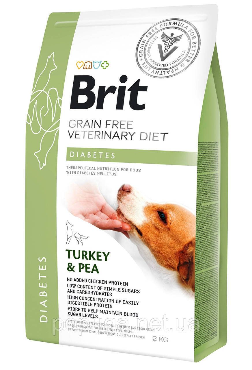 Brit Veterinary Diet DIABETES беззерновий корм для собак у разі діабету ІНДЕЙКА і ГОРОХ, 2 кг