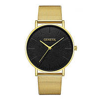 Жіночий годинник Geneva Classic steel watch золотий з чорним, наручний кварцовий годинник Жінова