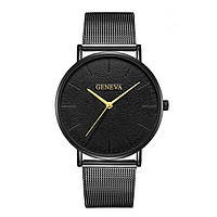 Жіночий годинник Geneva Classic steel watch чорний із золотим, наручний кварцовий годинник Жінова