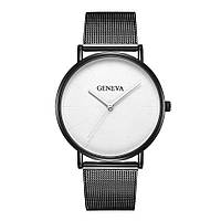 Жіночий годинник Geneva Classic steel watch чорний з білим, наручний кварцовий годинник Жінова