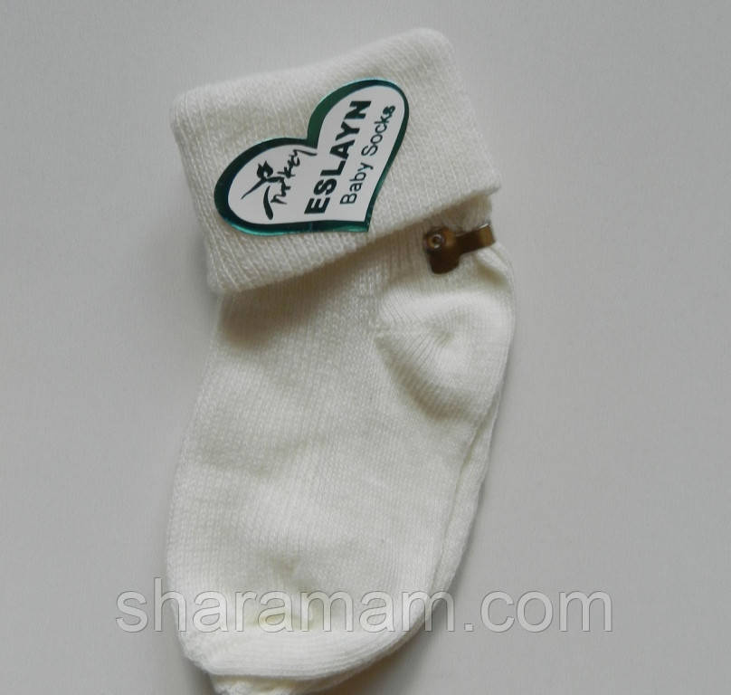 Тонкие носочки с подворотом для новорожденных (белого, молочного цвета) - фото 3 - id-p1167973850