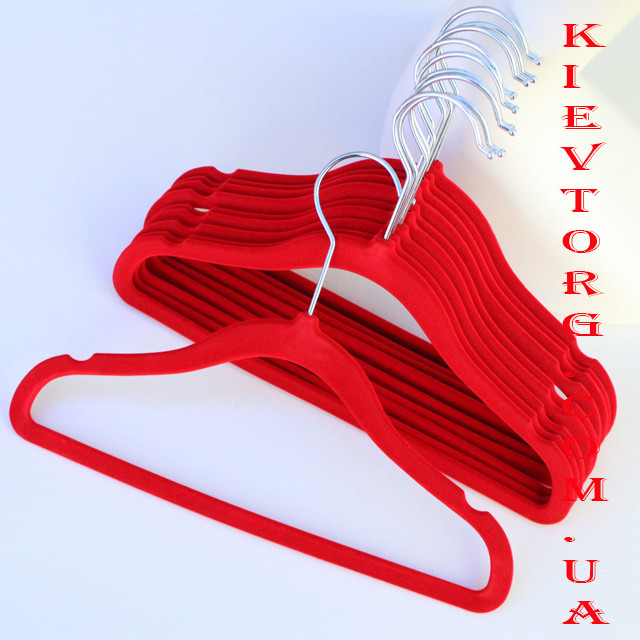 Плічка вішалки для дитячого одягу, суконь, сорочок флоковані (оксамитові, велюрові) червоні, 30 см, 5 шт