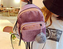 Міні оксамитні \ вепрові рюкзаки з помпоном, фото 5