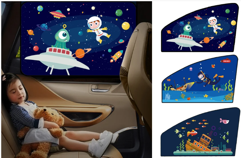 Дитяча сонцезахисна шторка в авто автомобіль на магнітах Права коса, фото 1