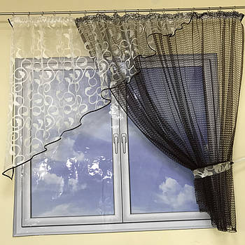 Фіранка коротка для залу спальні дитячої балкона, фіранка з сітки в квартиру кімнату Венге (KU-130-14)