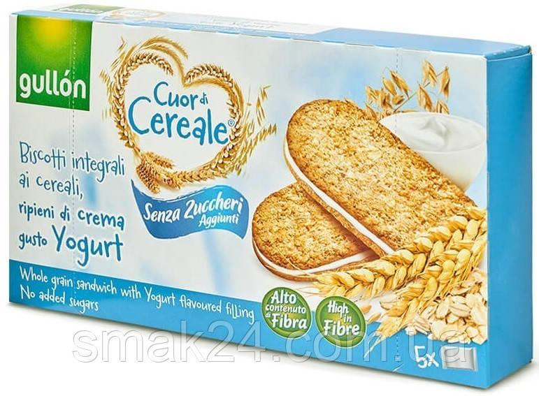 Печиво без цукру злакове з йогуртовим кремом Gullon Cuor di Cereale 220 г (5х44 г) Іспанія