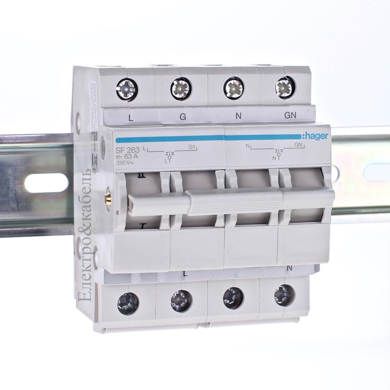 SF263 Перемикач 1-0-2 з загальним виходом зверху 1п + N, 63А/230В, Hager, фото 1