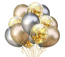 Набір кульок ХРОМ + прозорі з конфеті 028 (15 шт.)