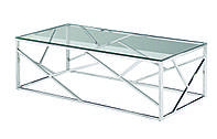 Стеклянный журнальный стол CF-1 прозрачный + серебро / clear silver металлический каркас VetroMebel