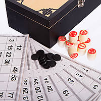 Лото настільна гра в дерев'яній коробці W9903 (90 дер.боч.,48 карт,40 фіш,р-р 24x13x8см)