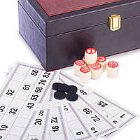 Лото настільна гра в шкірозамінник коробці W9070 (90 дер.боч.,48 карт,40 фіш,р-р 25,5x14x10,5см)