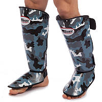 Захист для гомілки та стопи Муай Тай, ММА, Кікбоксинг шкіряна TWINS FDG-VG (р-р M-XL, камуфляж сірий) FSGL2-AR