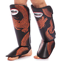 Захист для гомілки та стопи Муай Тай, ММА, Кікбоксинг шкіряна TWINS FSG-49C-BK (р-р M-XL)