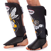 Захист для гомілки та стопи Муай Тай, ММА, Кікбоксинг шкіряна TWINS FSG-15BK (р-р M-XL)