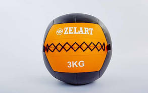 М'яч волбол для кросфіту та фітнесу 3 кг Zelart WALL BALL FI-5168-3 (PU, наповнювач-метал. гранули, d-33 см, чорний-жовтогарячий)