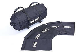 Сумка для кросфіту Sandbag FI-6232-2 50LB (PU, вага до 23 кг, 5 філерів для піску, чорний)