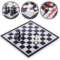 Шахматы, шашки, нарды 3 в 1 дорожные пластиковые магнитные 9018 (р-р доски 40см x 40см)