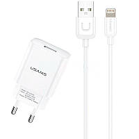 Сетевое зарядное устройство 1USB Usams T21 (2.1A) White + USB Cable iPhone 5/6/7/8/X/11